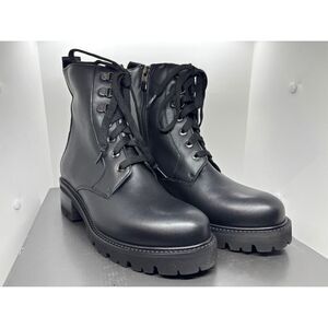NWB LA CANADIENNE Montreal Clover Combat Boots Extralite Black Leather 6.5 $535